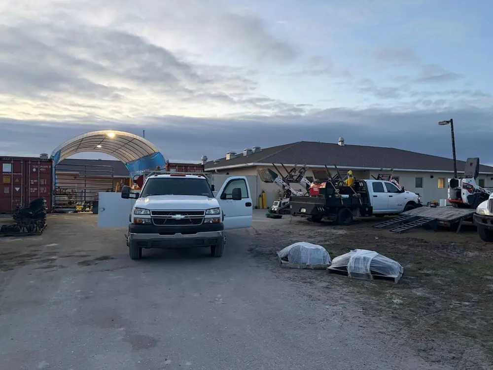P&C service truck at dawn at the Lehigh Acres home yard